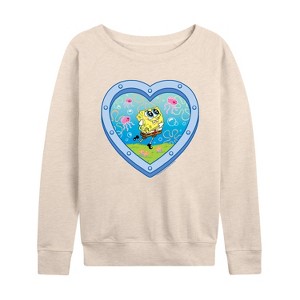 Women's - Spongebob Squarepants - Heart Porthole Window-Womens Women's French Terry Pullover Lightweight French Terry Wide Neck Long Sleeve Shirt - 1 of 4