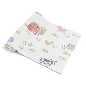 Sweet Jojo Designs Baby Boy, Girl, Unisex/Gender Neutral Baby Muslin 100% Cotton Swaddle Blankets Farm Animals Multicolor - 1 of 4