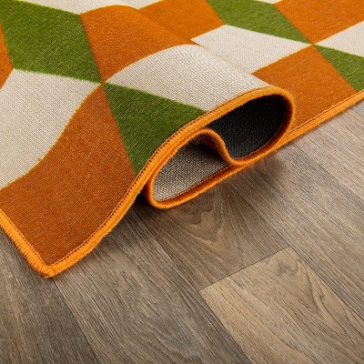 Contemporary Orange and Green Geometric Flatweave Area Rug
