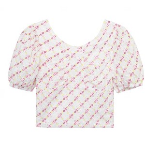 Girl Eyelet Bubble Sleeve Cropped Top - HABITUAL KID - 1 of 3