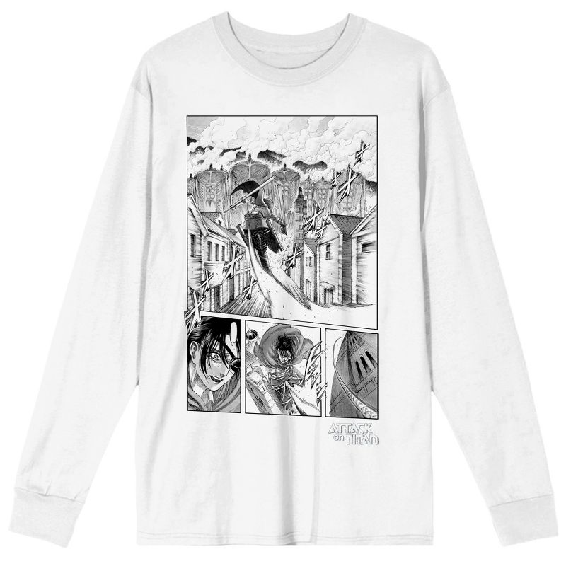 Attack On Titan Action Sketch Of A Titan Eating A Human Men's White Long Sleeve Tee, 1 of 4
