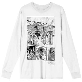 Attack On Titan Action Sketch Of A Titan Eating A Human Men's White Long Sleeve Tee