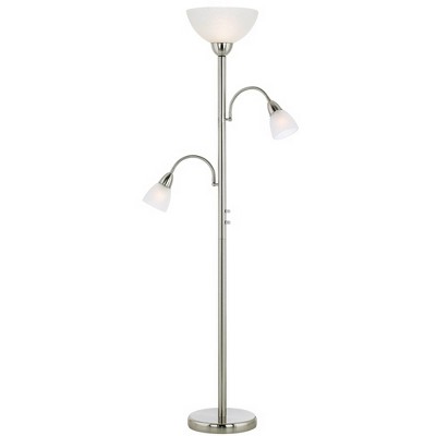 Possini Euro Design Modern Torchiere Lamp Adjustable Arm 3-Light Brushed Steel White Crackle Glass Pole Dimmer for Living Room