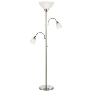 Possini Euro Design Alexei Modern Torchiere Floor Lamp with Side Lights 72" Tall Brushed Nickel White Crackle Glass for Living Room Reading Bedroom - 1 of 4