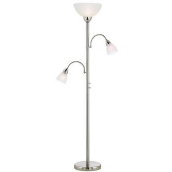 Possini Euro Design Alexei Modern Torchiere Floor Lamp with Side Lights 72" Tall Brushed Nickel White Crackle Glass for Living Room Reading Bedroom
