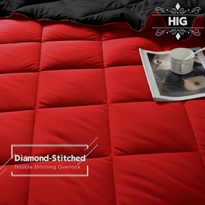 HIG 3 Piece Reversible Queen Comforter Set, Red Down Alternative Bedding Set, All Season Microfiber Comforter with Two Shams — фото 8