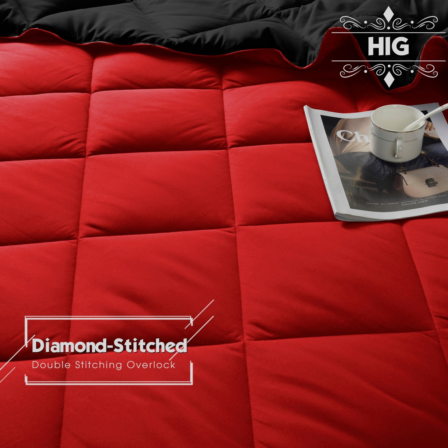 Постельное бельё HIG 3 Piece Reversible Queen Comforter Set, Red Down Alternative Bedding Set, All Season Microfiber Comforter with Two Shams, цвет: Красный — фото 8