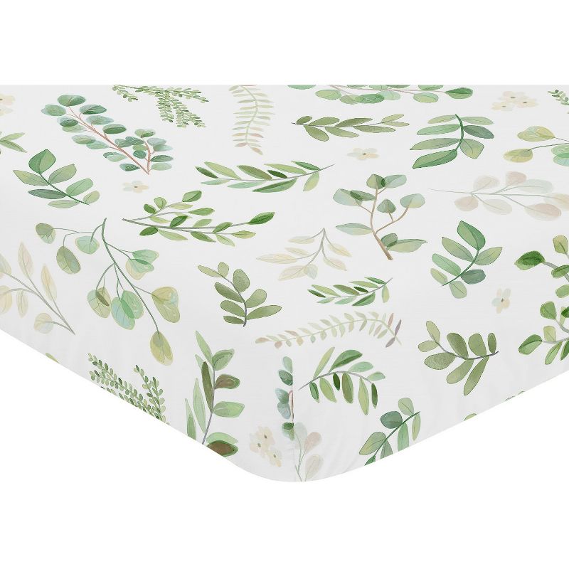 Sweet Jojo Designs Girl Baby Fitted Crib Sheet Botanical Floral Leaf Green and White, 4 of 8