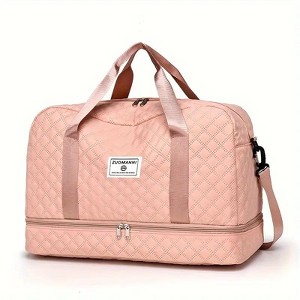 Luupatchy Three-Dimensional Diamond Patterned Travel Bag, Dry Wet Separation , For Travel, Fitness Yoga, Weekend Tote Overnight Bag,Pink - 1 of 4