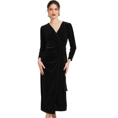 Allegra K Women's Velvet Wrap V Neck Evening Party Maxi Cocktail Dress