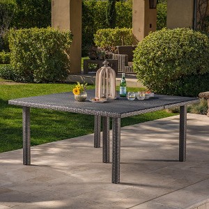 Outdoor Patio Table, Weather-Resistant Rattan And Iron Frame, Rattan-Look Design, Campsite Dining Table,Square,gray,64" - 1 of 4