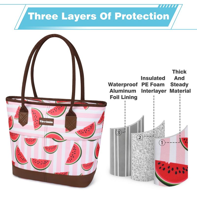 Tirrinia Large Insulated Lunch Tote Bag for Women, Cute Waterproof Leakproof Cooler Bag for Work, Adult Shopping Grocery Bags for Frozen Food, 4 of 8