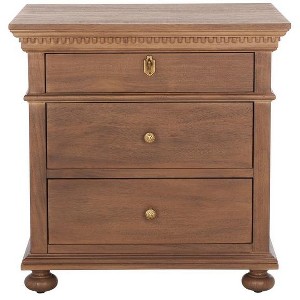 Allisyn 3-Drawer Wood Nighstand W/ Lockable Top Drawer - SFV7706 - Brown - Safavieh Couture - 1 of 4