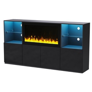 CLIHOME High Gloss TV Stand with 34.2" Non-heating Electric Fireplace, Modern Media Console Entertainment Center with LED Light - 1 of 4