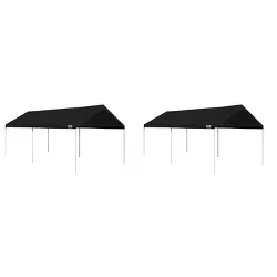 Caravan Canopy Domain 10 x 20 Ft Straight Leg Water Resistant Outdoor Sun Shade Instant Portable Shelter Canopy Tent Set w/ Roller Bag, Black (2 Pack)