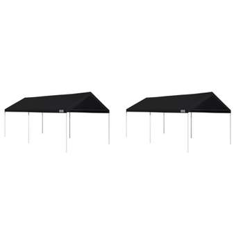 Caravan Canopy Domain 10 x 20 Ft Straight Leg Water Resistant Outdoor Sun Shade Instant Portable Shelter Canopy Tent Set w/ Roller Bag, Black (2 Pack)