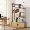 5 Tier Rattan Bookshelf with Storage Cabinet & Door, 71.1 Inch Tall Industrial Book Shelf - 3 of 4