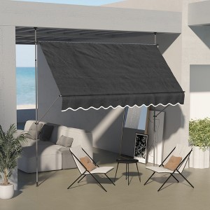 VisioGear Retractable Awning, 118'' Non-Screw Outdoor Sun Shade Shelter with Support Pole Stand for Backyard, Black, 118.1"*47.2"*118.1" - 1 of 4