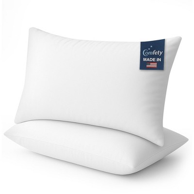 Luxury Down Alternative Bed Pillows Made in USA 100% Cotton Cover Sleeping Pillow for Back & Side Sleepers OEKO-TEX Certified - Comfety 2Pk, 2 Pc Each