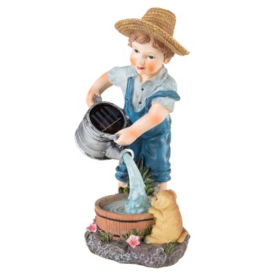 Little Boy Solar Powered LED Light Garden Statue(6.5"x5.25"x11.75") - Pure Garden