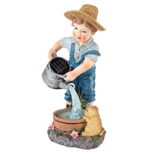 Nature Spring Outdoor Solar LED Light Little Boy Statue for Garden, Patio, Lawn, and Yard – Blue - 1 of 4