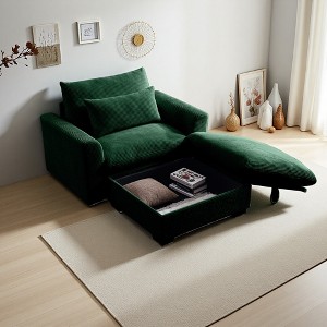Modular Corduroy Sofa with Storage Ottoman & Deep Seat - 1 of 4