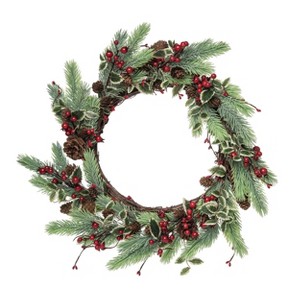 Transpac Metal 20 in. Multicolored Christmas Fir and Berry Wreath - 1 of 2