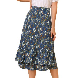 INSPIRE CHIC Women's Chiffon Elastic Waist Ruffle Tiered Flowy Midi Floral Printed Skirts - 1 of 4