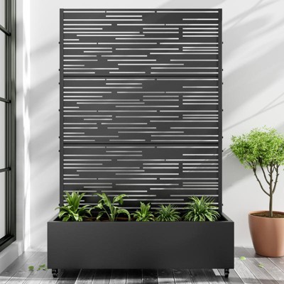 PexFix 72" x 47" Tall Wrought Iron Garden Trellis with Planter Box Black Outdoor Plant Support for Climbing Flowers Vines Patio Yard Decor