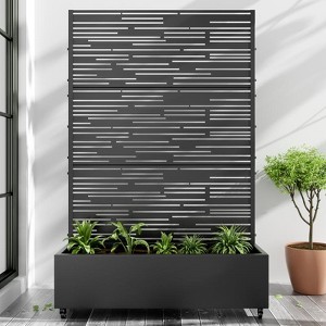PexFix 72" x 47" Tall Wrought Iron Garden Trellis with Planter Box Black Outdoor Plant Support for Climbing Flowers Vines Patio Yard Decor - 1 of 4