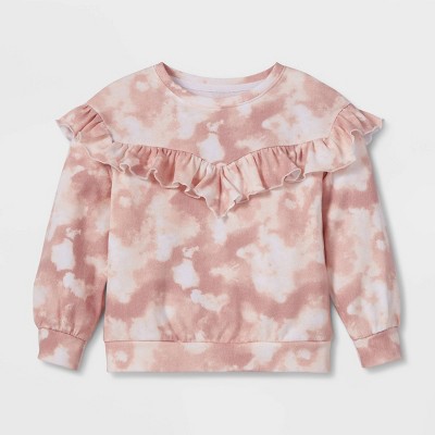 Grayson Collective Toddler Girls' Tie-Dye Ruffle French Terry Sweatshirt - Pink