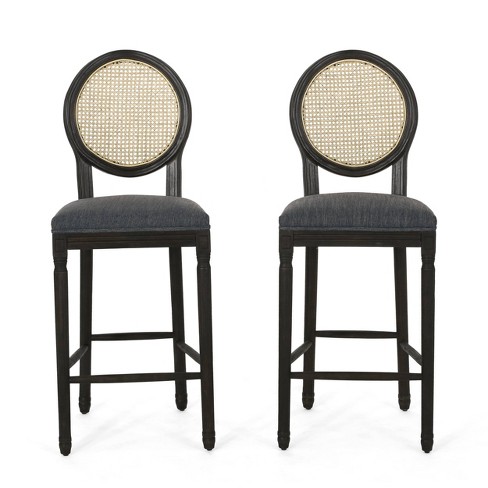 2pc Govan French Country Wooden Counter Height Barstools with Upholstered Seating Charcoal Black Christopher Knight Home