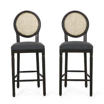 2pc Govan French Country Wooden Counter Height Barstools with Upholstered Seating Charcoal/Black - Christopher Knight Home