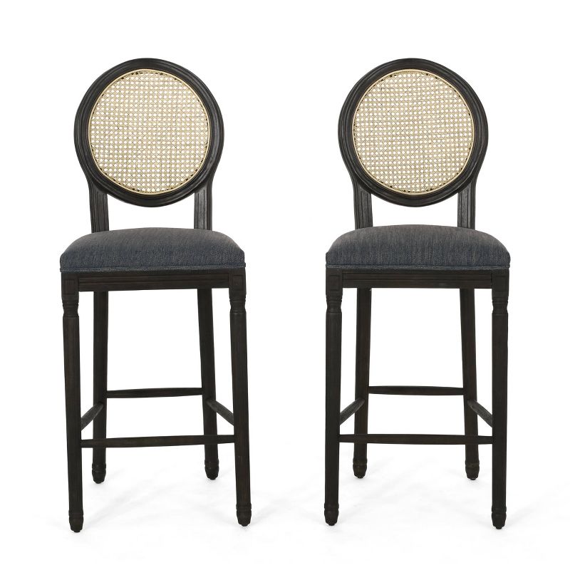 2pc Govan French Country Wooden Counter Height Barstools with Upholstered Seating Charcoal/Black - Christopher Knight Home, 1 of 12