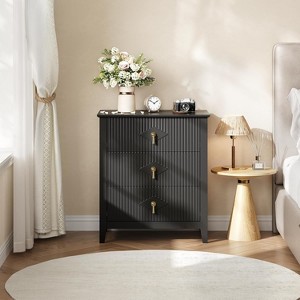 Acekool 27.6" 3-Drawer Fluted Dresser, Wide Storage Organizer Cabinet, Entryway & Bedroom - 1 of 4