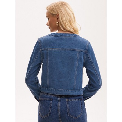 INSPIRE CHIC Women's Crew Neck Denim Long Sleeve 2026 Button Down Cropped Jean Jackets X-Large Blue — фото 4