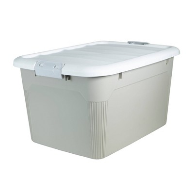 Home Logic 58qt Latching Storage Tote Tan/White