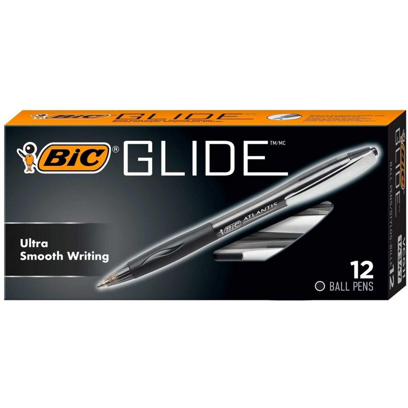 BIC Glide Retractable Ballpoint Pen, Medium Tip, Black, Pack of 12, 1 of 4