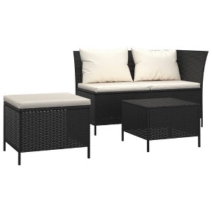 vidaXL Patio Lounge Set with Cushions Poly Rattan Sofa - Black 3 Piece - 1 of 4
