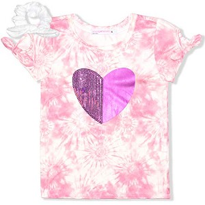 Young Hearts Girl's Sequin Fashion Tee with Bow Hair Scrunchie for kids - 1 of 3