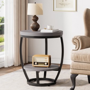 VANOMi 19.68" Round End Table 2 Tier Industrial Side Table Rustic - 1 of 4