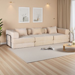Chenille Fabric Convertible Boneless Modular Floor Sofa Bed with Space-Saving Design - 1 of 4