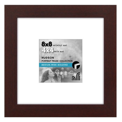 Americanflat 8x8 Picture Frame with Shatter-Resistant Glass - Use as 4x4 Frame with Mat or Display 8x8 Photo Without Mat - Mahogany