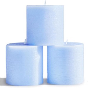 3x3 Pillar Candles Set of 3 - Rustic Unscented No Drip Baby Blue Candles for Home Decor, Weddings, Gender Reveal Parties - 1 of 4
