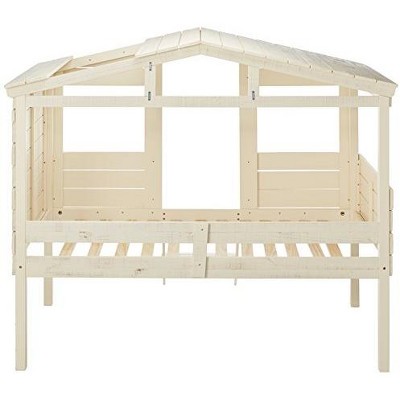 Rustic Sand Twin Loft Bed Frame with Pine Wood Slats
