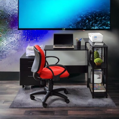 INFURNIC Writing Desk L-Shaped Desk with Attached Storage Shelf and Sturdy Metal Frame for Office, Black, 32"*39"*34"