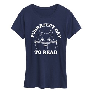 Women's - Instant Message - Cat Purrrfect Day To Read Short Sleeve Graphic T-Shirt - 1 of 4