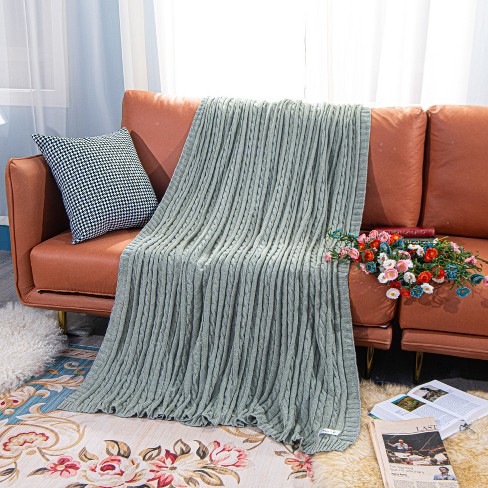 Cotton Cable Knit Twin Blanket, Super Soft Warm Knitted Blanket, 60x80 Inches, Light Gray - NTBAY - image 1 of 4