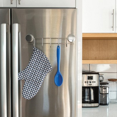 Stainless Steel Magnetic 5-Hook Key and Utensil Rack