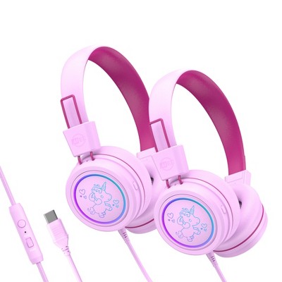 MEE audio KidJamz KJ55U (2 Pack) Safe Listening USB-C Headphones for Kids with LED Lights